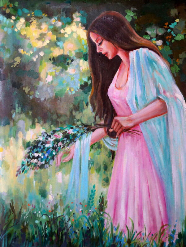 Girl plucking flowers in Garden