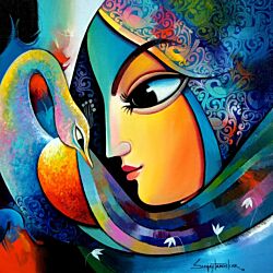 indian woman painting,contemporary art painting,Beautiful contemporary art painting for living room, indian painting , painting for living room, beautiful painting