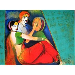 vibrant paintings are inspired by rural women folk that are portrayed in signature style