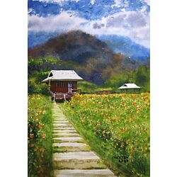 Simple watercolor landscape painting mesmerizes the looker and enhances the wall definition to a different level