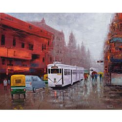 indian city painting,abstract landscape art,Colourful landscape Painting with vibrant colours on high quality canvas 