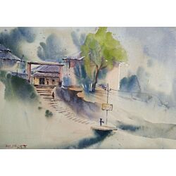 watercolor painting,Aesthetic value in the Work of Landscape Painting for living room