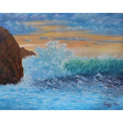 Crashing Sea waves at Sunset