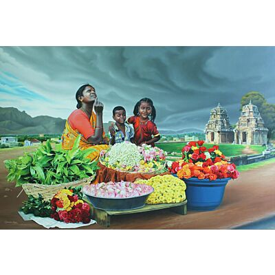 Flower seller with child