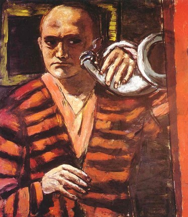 Self-portrait with Hunting Horn by Max Beckmann